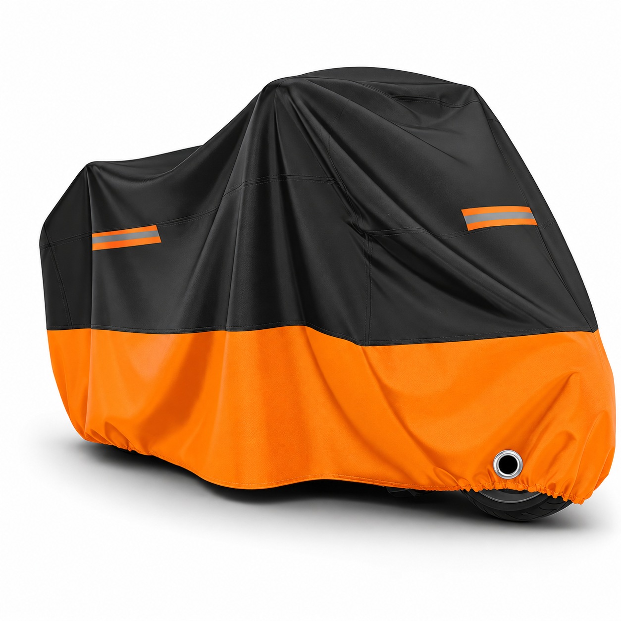 Black upper and orange lower panels with stripe and lock-hole details.